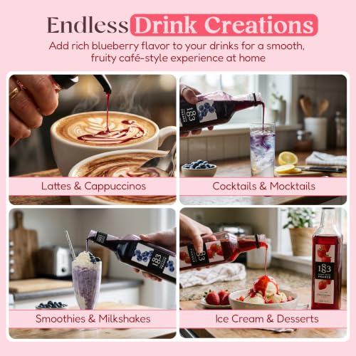 Image of 1883 Strawberry, Blueberry, Raspberry Syrups (Berry Lovers) for Drinks - 1 Liter Plastic Bottles (Pack of 3)