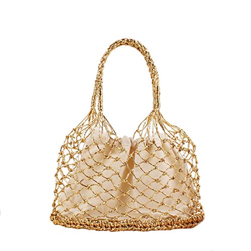 Beach Bag Tote Purse Women Handle Ring Fishing Net Summer Travel Shoulder Bags