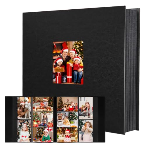 Aevdor 1000 Pockets Photo Album 4x6 Extra Large Capacity Leather Cover Wedding Family Photo Albums Holds 1000 Horizontal and Vertical Photos Acid-free Pages 4x6 Photo Album with Front Window (Black)