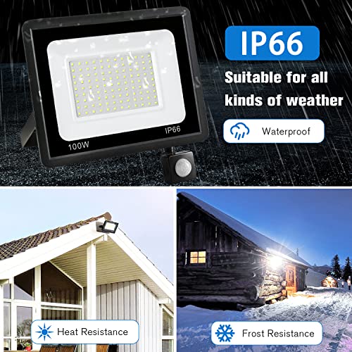 Swordforce 100W Led Flood Lights Outdoor Motion Sensor,Motion Activated Security Light Plug In Dusk To Dawn Flood Lights Outdoor Ip66 Waterproof Spotlight For Garage Yard Patio Pathway Porch #TOP3