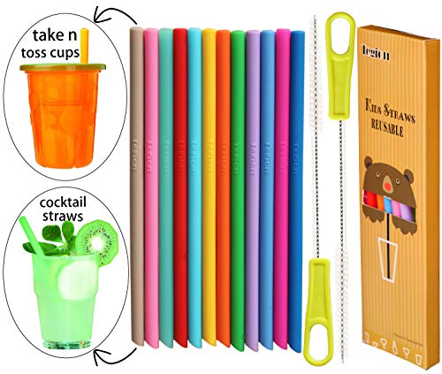 Tegion Thin Short 5.5 Inch Reusable Toddlers Kids Silicone Straws for Take