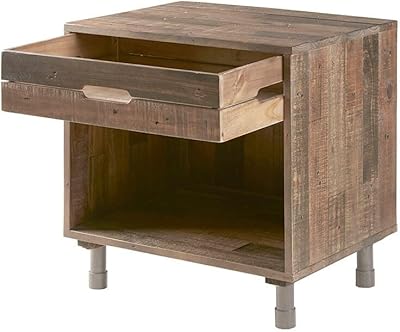 Wood Metal Nightstand,Weathered Finish,Silver Rustic,Bedroom Side