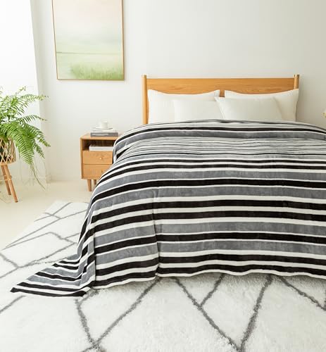 COOVA Oversized King Fleece Blanket 120x120 inches, Soft Cozy Warm Giant Extra Large 10'x10' Blanket for Bed, Sofa, Couch,Travel, Camping, California Huge Flannel Big Throw Blanket, Grey Stripes