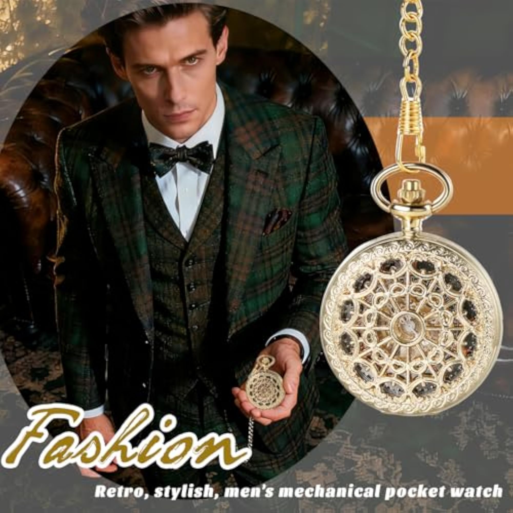 Automatic Mechanical Pocket Watch with Skeleton Design
