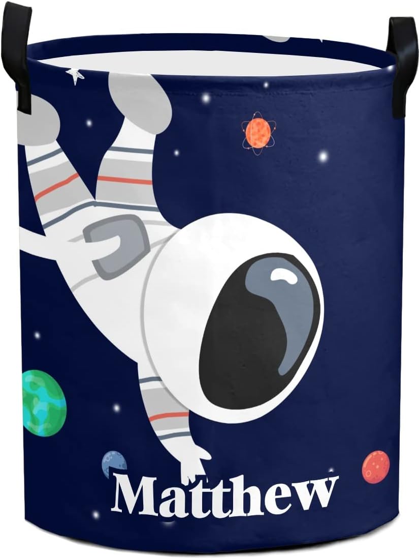 Astronaut Space Personalized Laundry Basket Clothes Hamper with Handles Waterproof,Collapsible Laundry Storage Baskets for Bathroom,Bedroom Decorative 19.7"Hx14.2"D