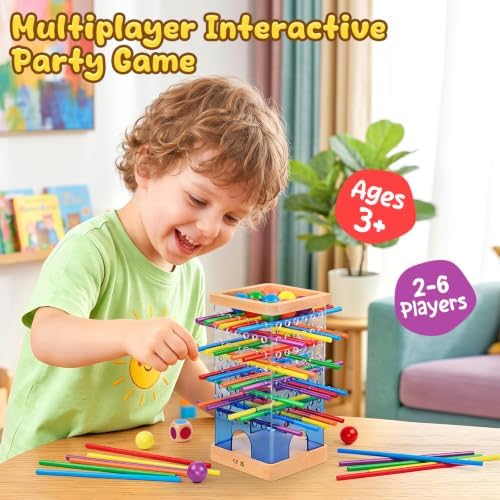 Montessori Wooden Board Game for Kids 4-6 with 48 Sticks and 12 Balls - 1