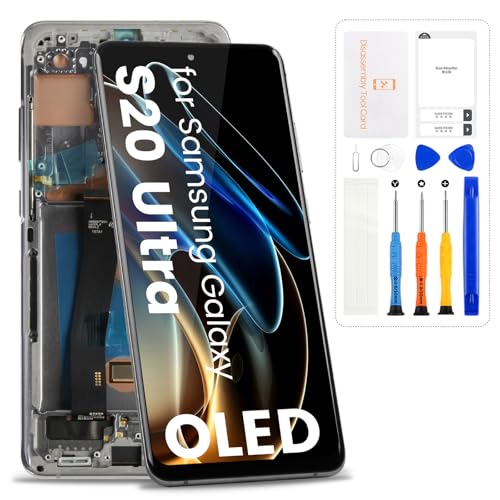 OLED for Samsung Galaxy S20 Ultra 5G Screen Replacement for Samsung S20 Ultra G988 LCD Display SM-G988U SM-G988U1 G9880 Digitizer Touch Screen Assembly with Frame,Grey