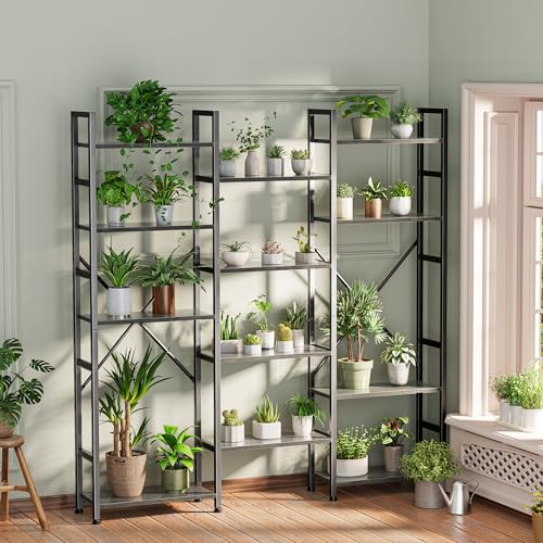 Image of SUPERJARE Triple Bookshelf, Bookcase with 14 Open Display Shelves, Wide Book Shelf Book Case for Home & Office, 5 Tier, Grey