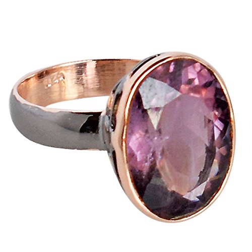 Bague améthyste ovale 20x12mm pour femme, grand bijou argent et or rose
