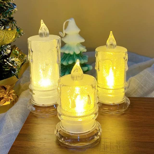 glitter star hubb Set of 3 pcs (Same Size) Crystal Smokeless, Flameless, Battery Operated LED Tea Light Candles Diya for Diwali Gift, Home Decoration & Garden