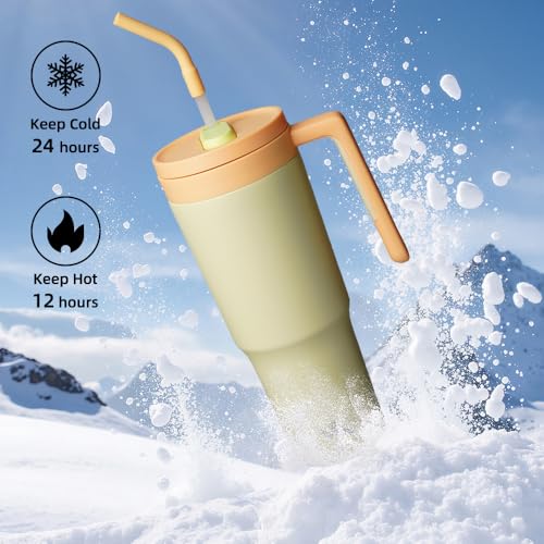 Image of Konokyo 40 oz Tumbler with Handle and Straw, Insulated Water Bottle