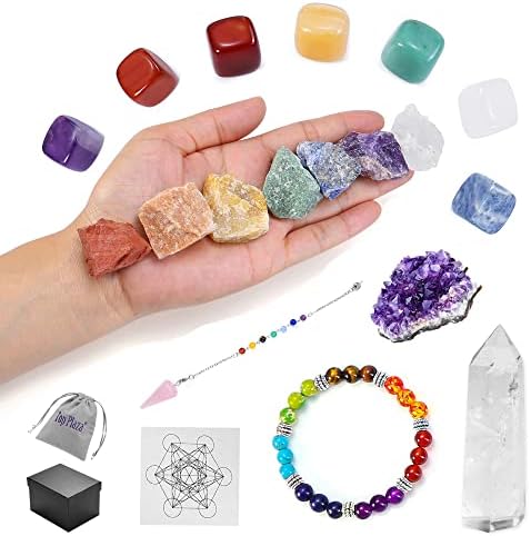 Top Plaza 19pcs Healing Crystals Gift Set 7 Chakra Raw & Tumbled Stones ...