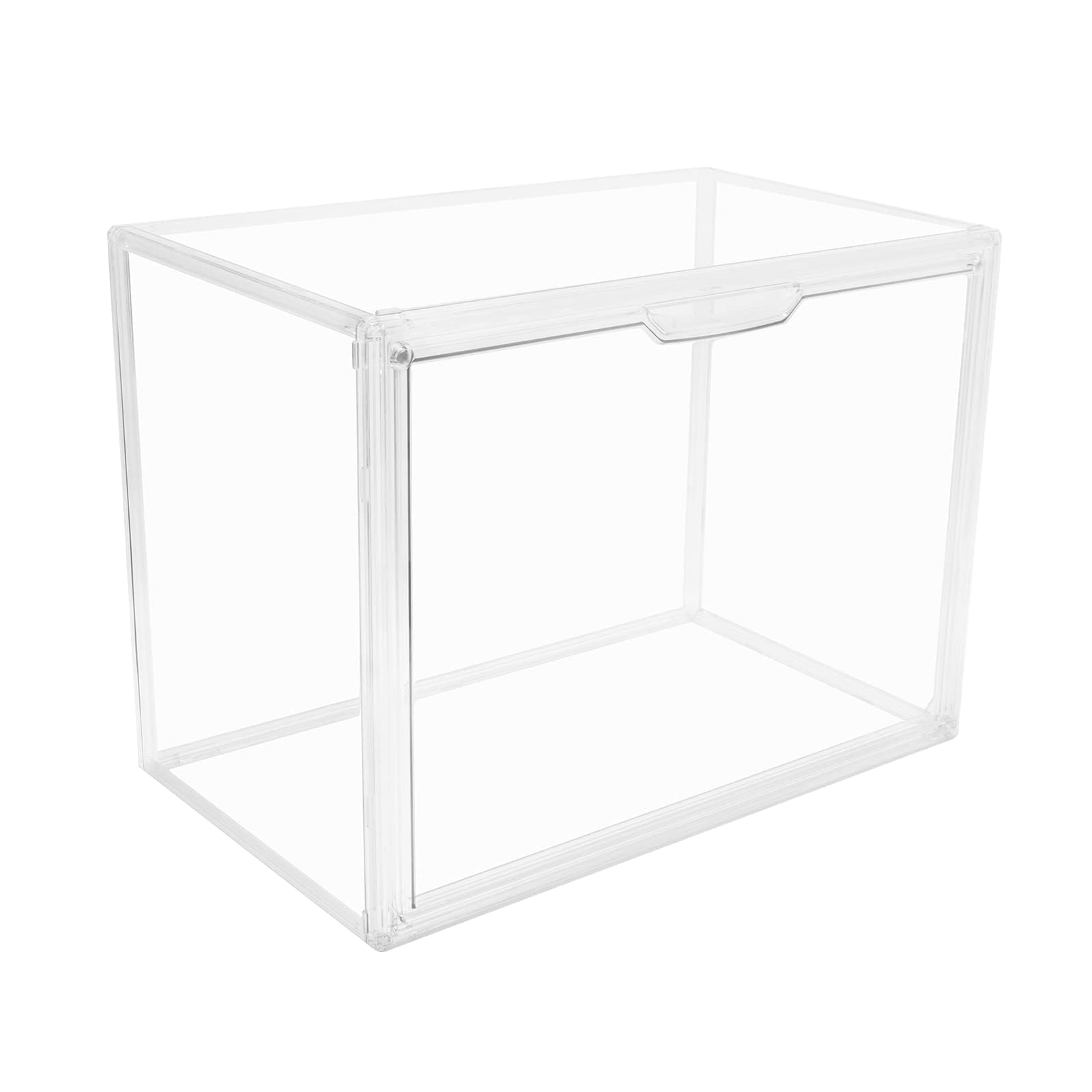 GUDEMAY Clear Stackable Plastic Storage Bins with Magnetic Lid, Dustproof Book & Cosmetic Display Cases, Large Figures Collectibles Showcase, Shoe Box, Protection Organizer (L, Count, 1)