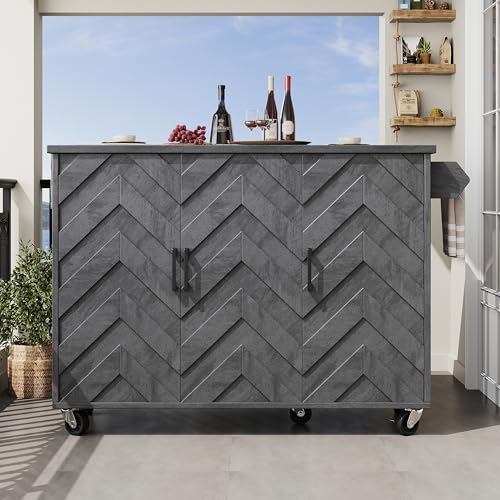 SACOOL Isla de cocina, armario buffet, 118 x 45 (75) x 92 cm, carrito de servicio, isla de cocina móvil, carrito de cocina extensible con ruedas, con toallero y estante para puerta, estantes