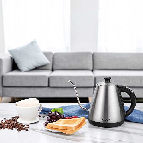 Aicok Electric Kettle [Upgrade] Electric Gooseneck Kettle with Temperature Control 104°F-212°F, Pour Over Coffee Kettle 1.0L Full Stainless Steel Interior & LED Display, Fast Tea Kettle 1000W - Thumbnail 4
