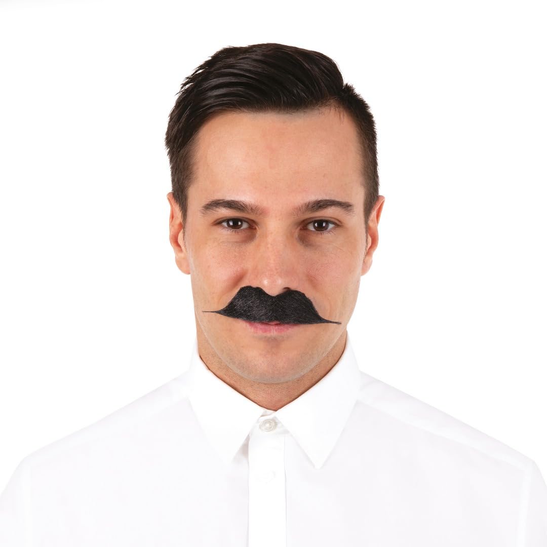 P’TIT Clown - 89042 - Moustache de Déguisement Gentleman - Fausse Moustache Adhésive - Facile à Coller - Accessoire Costume Carnaval, Halloween, Cosplay, Film, Spectacle, Fêtes Costumées - Noir