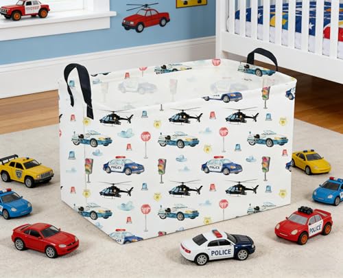 Image of Sanjiaofeng Rectangular Police Car Storage Basket,Boys Toy Storage Bin,Nursery Hamper,Kids Storage Basket with Handles for Car Decor,Home Organizer,Books Box,Gift Baskets(Police Cars)
