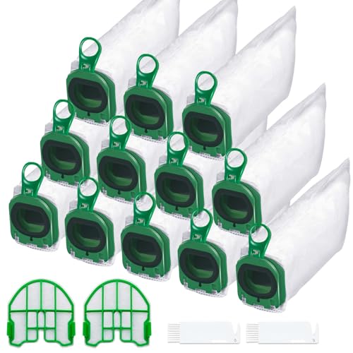 FERRGIA Kit de 12 Bolsas Aspiradora+2 Filtros de Motor+2 Cepillos de Limpieza,Compatible para Vorwerk Kobold VB100 FP100 Aspiradora Bolsas Vacío-Instalación Fácil,Alta Durabilidad y Filtración Premium