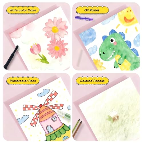KIDDYCOLOR 87 PCS Art Supplies, Drawing Art Kit Art Set Gift Box for Kids Girls Boys Ages 4-8 with Watercolor Cakes, Oil Pastels, Colored Pencils, Pink