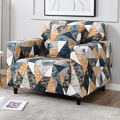 Image of HOKIPO Polyester, Spandex Elastic Stretchable Single Seater Sofa Cover, Multicolor Geometric Print (AR-4093-D3)