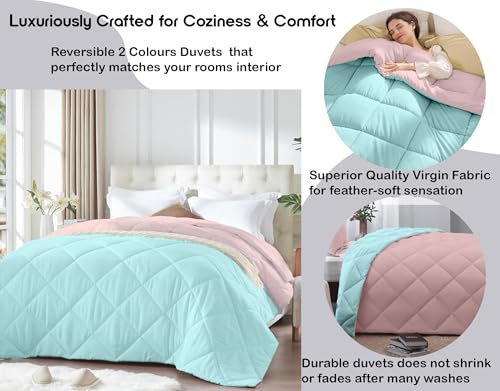Image of AYKA Reversible Comforter 220 GSM Microfiber Reversible AC Comforter /Blanket for Winter /Quilt /Duvets for King Size Double Bed Comforter (90 * 100, Aqua & Peach)| TC - 220