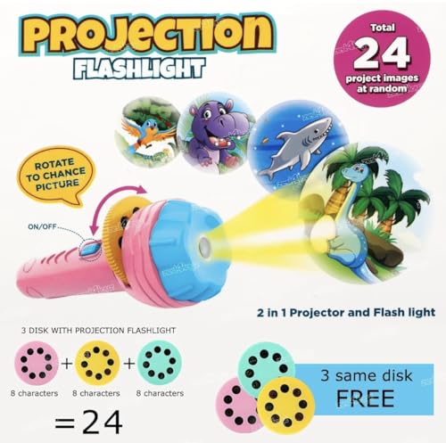 Image of Pack of 6 Flash Light Projector Toys I Birthday Return Gift I 3 Slides with 8 Patterns Each I Best Birthday Return Gifts for Kids Age 3,4,5,6,7,8+ Years Old. Kanjak Kanya Gifts