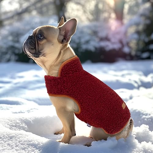 Image of cyeollo Sherpa Dog Coat Reversible Dog Jackets for Small Dogs, Burgundy, S