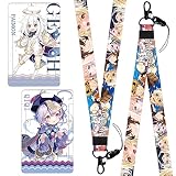 Genshin Impact Lanyard Hilloly 2 Pcs Cordon Tour de Cou Badges avec Cordon Tour de Cou pour Clés l'impression Recto-verso en Couleur, pour Carte d'Identité, Clés, Fournitures Scolaires de Bureau