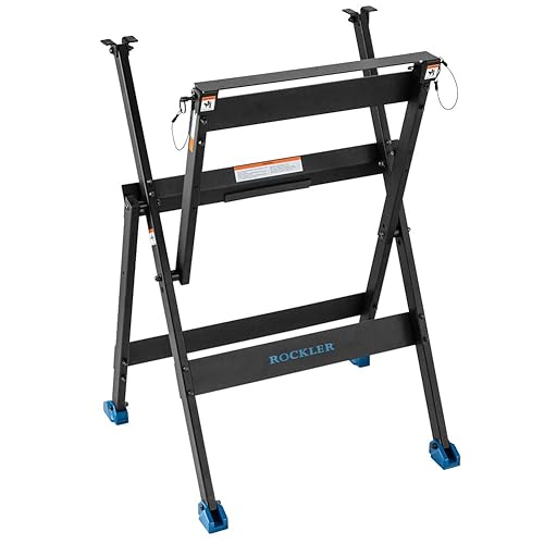 Rock-Steady Folding Steel Stand - Space-Saving Portable Work Stand w/Locking pins - 200 Pounds Capacity Woodworking Table Stand - Ideal Folding Work Stand for Router Tables and T-Track Tables