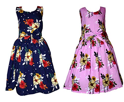 Image of Casual Frock for Baby Girls,Blue Printed and Olive Printed,Pack of 2