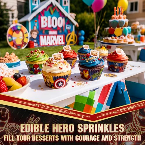 Image of Edible Hero Sprinkles,Red Gold Pearls and Jimmies Sprinkle Mix Heroes Wafer Paper,130g,Movie Theme Cake Cupcake Cookie Donut Decorations for Birthday,Graduation,Father's Day,Hero Themed Party,Superhero Party Supplies