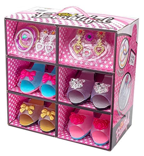 Princess Toddler Dress Up Shoes & Jewelry for Little Girls - Toddler Pretend Play Boutique Set - 4 Pairs of Shoes, Earrings, Bracelets & Rings - Gift Toy Set for 3+ Years Old Girl - Gifts for Girls