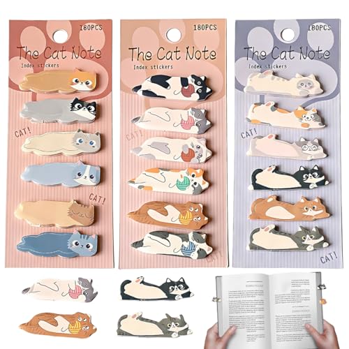 IEBTWN 3 Paquetes 540 Piezas Kawaii Cat Memo Pad Notas Adhesivas, Hojas Mini Notas Adhesivas, Marcadores De Página Marcapáginas Adhesivo Para Amantes De Los Gatos Suministros