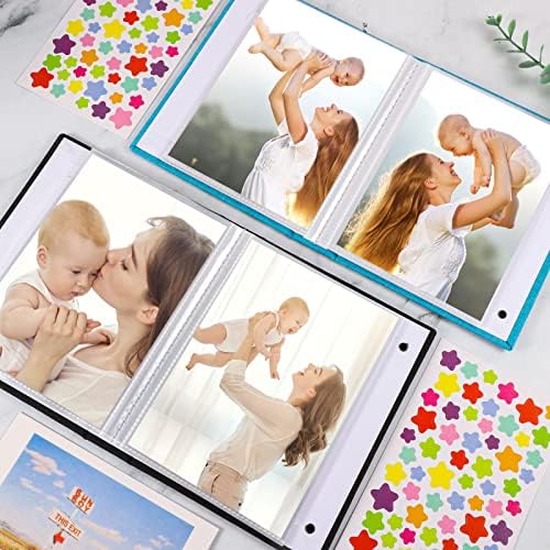 2Pcs Photo Albums 6x4 Slip in,Small Cloth Cover Photo Book With Love sticker 26-Page Holds 52 Pictures, Artwork or Postcards StorageBlack+Blue