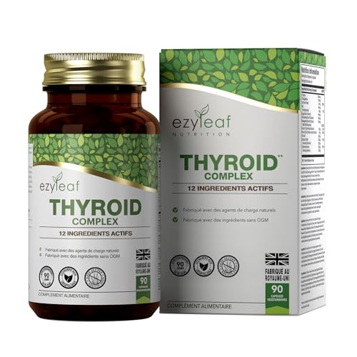 Ezyleaf Complexe Thyroïdien | Supplement Soutien Thyroïdien L Tyrosine Ashwagandha Phenylalanine Iode Zinc Varech Mousse de mer Iodure de Potassium Guggul Selenium | 90 Capsules | Certifié ISO au UK