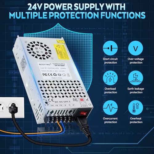 Image of 24V 25A 600W DC Switching Power Supply, Universal Transformers AC110V /220V (SMPS), Upgraded Output Port with Power Cord, 24 Volt Power Supply for 3D Printer, CCTV Camera Security System