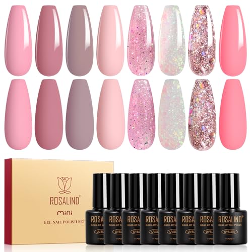 Image of ROSALIND Green Gel Nail Polish Set, 6PCS Green Glitter Gel Nail Polish Dark Green Nail Gel Polish Gel Long Lasting
