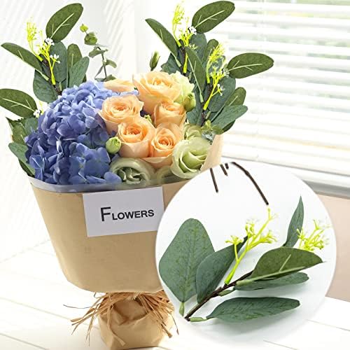 12 Pcs Eucalyptus Artificial Flowers, Plastic Fake Eucalyptus Stem Green Leaves Branches, Decorative Faux Eucalyptus Bouquets Foliages Plants for Wedding, Garden, Home, Indoor Outdoor Decoration
