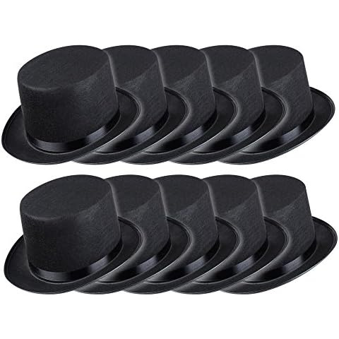 Schramm® 10 Stück Zylinder Hut mit Satinband Schwarz für Erwachsene Chapeau Zylinderhut 10er Pack Cover