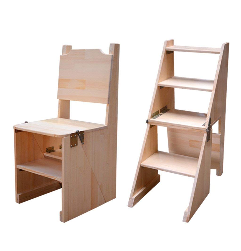 ZGYOZMNG Stepstools Folding Steps Solid Wood Ladder Stool Multifunctional Indoor Stair Chair Dining Chair Wooden Folding Step Stools with 4 Steps for Home