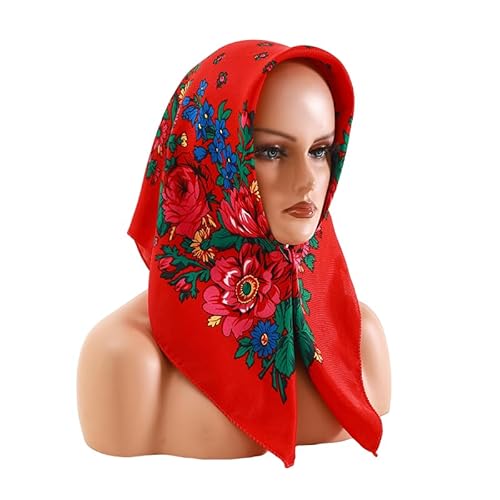 Women's Fashion Printed Headscarf Russian Square Dust-proof Sunblock Warm Shawl Multi-functional Scarf (Red)