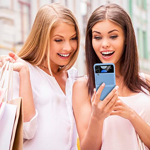 Vizvera For Samsung Galaxy Z Flip 4 Case, Soft Leather Slim Fit Protective Shockproof Anti-Scratch Durable Phone Case For Galaxy Z Flip 4 (2022)- Sky Blue #TOP6