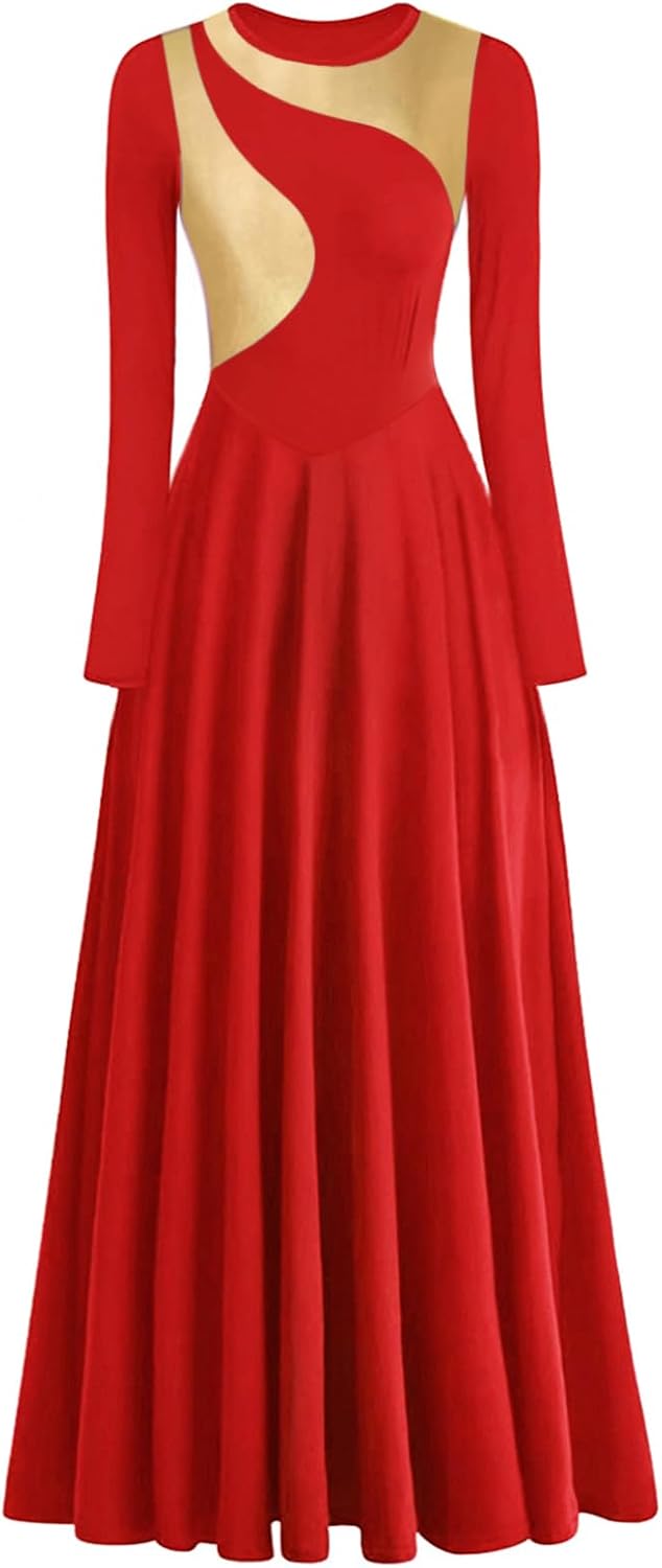 Women's Praise Dance Dress Irregular Gold Metallic Long Sleeve Church Robe Worship Liturgical Lyrical Dance Costume