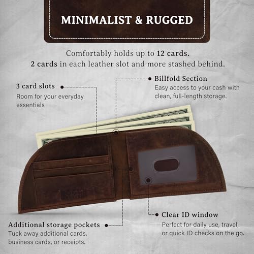 Image of ROGUE WALLET Genuine Leather Wallets for Men - Minimalist, Classic Curved Front Pocket w / 3 Card Slots, Plastic ID Card Slot & Full Billfold Section - Gifts for Men (Distressed Brown)