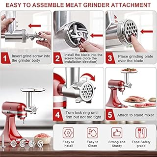 Meat Grinder & Slicer Shredder Attachments for KitchenAid Stand Mixer, Meat Grinder with Sausage Stuffer Tubes and Slicer Shredder Set, 2 Pcs Attachment Set for KitchenAid Mixers by Cofun