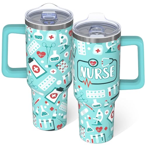 40oz Nurse Tumbler with Handle Cup, RN Nursing Graduation Gifts for Nurses