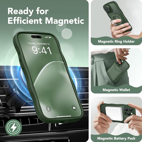 CAPRARO for iPhone 16 Pro Case for Women Girls, Upgraded [Full Camera Protection] [Compatible with MagSafe] Cute Wave Translucent Matte Phone Case for iPhone 16 Pro, Deep Green by CAPRARO - Image 2