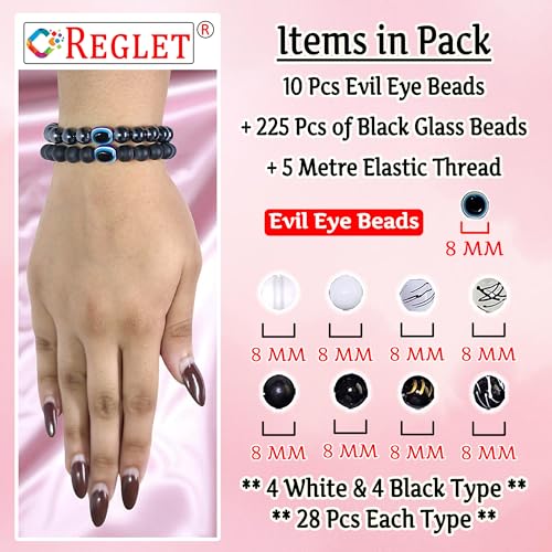 Image of 15 Pcs Evil Eye Beads + 225 Pcs Black & White Glass Beads for Jewellery Making Kit - Glass Beads for Bracelet Making Kit - Bead Craft - 8mm