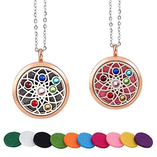 Aromatherapy Aroma Necklace Essential Oil Necklace Diffuser Simulated Diamond Pendant with Rope Chain and 10 Refill Pads