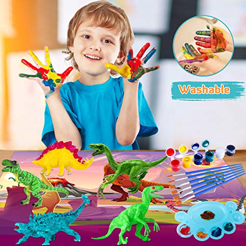 TEPSMIGO Kids Painting Kit Crafts and Art Set, 6 Large Dinosaurs,6 Small Dinos,Kids DIY Crafts Supplies Washable Dinosaur Painting Toys, Educaional Toys Gift for Boys Girls